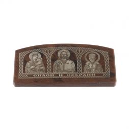 Икона в машину из коричневого обсидиана &amp;quot;Триптих&amp;quot; 6х3 см