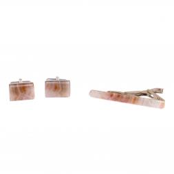 Набор запонки прямоугольные и зажим для галстука камень агат