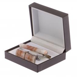 Набор запонки прямоугольные и зажим для галстука камень агат