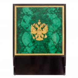 Лоток для бумаг А4 из малахита с гербом РФ двухъярусный