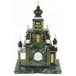 Часы "Храм" камень змеевик мрамор малый