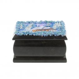 Шкатулка &amp;quot;Зимний пейзаж с домиком&amp;quot; змеевик каменная крошка 10х6,5х6 см