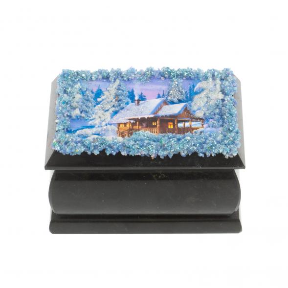Шкатулка &amp;quot;Зимний пейзаж с домиком&amp;quot; змеевик каменная крошка 10х6,5х6 см 127308