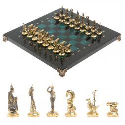 Шахматы &amp;quot;Итальянская война&amp;quot; фигуры бронза доска 28х28 см из змеевика