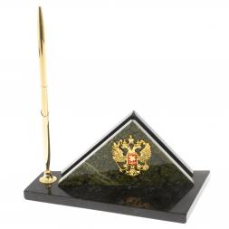 Визитница настольная с гербом России змеевик