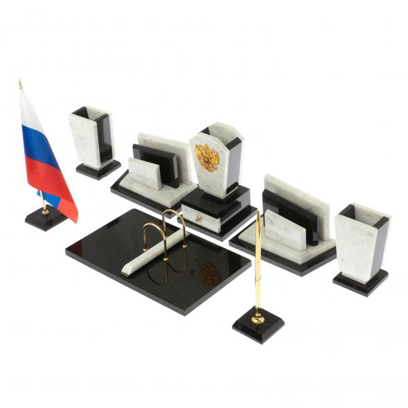 Письменный набор &amp;quot;Бюрократ&amp;quot; с гербом РФ из мрамора 129436