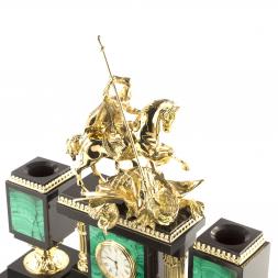 Письменный набор "Георгий Победоносец" из камня малахит с бронзой