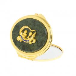 Зеркальце овальное из змеевика с круглой ящерицей цвет золото