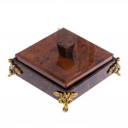 Шкатулка из обсидиана на ножках 12х12х5,5 см