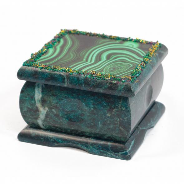 Шкатулка с иллюстрацией под малахит 10х10х7 см 117518