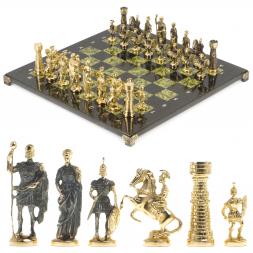 Шахматы бронзовые "Римские" доска змеевик 40х40 см