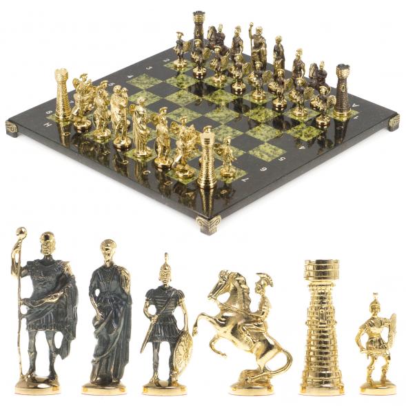 Шахматы бронзовые &amp;quot;Римские&amp;quot; доска змеевик 40х40 см 117812