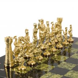 Шахматы бронзовые "Римские" доска змеевик 40х40 см