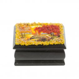 Шкатулка &amp;quot;Осенний пейзаж&amp;quot; змеевик каменная крошка 10х6,5х6 см