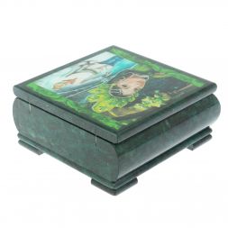 Шкатулка &amp;quot;Хозяйка медной горы и Данила мастер&amp;quot; из змеевика 18х18х8 см
