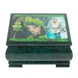 Шкатулка &amp;quot;Хозяйка медной горы и Данила мастер&amp;quot; из змеевика 18х18х8 см