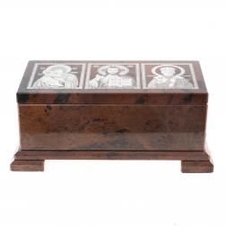 Шкатулка с иконой &amp;quot;Святые лики&amp;quot; камень обсидиан 18,5х10х7,5 см