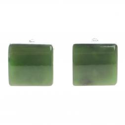 Запонки камень нефрит квадратные