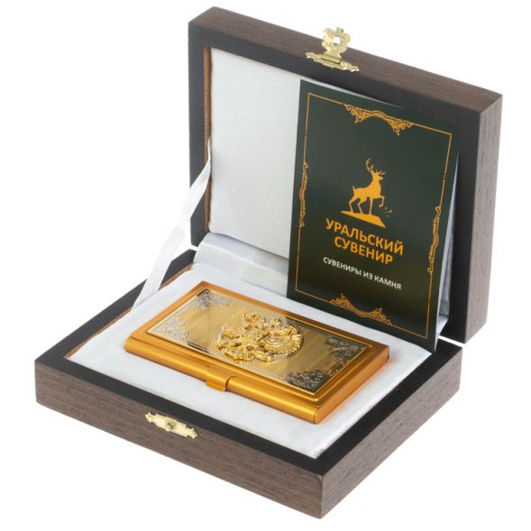 Металлическая визитница &amp;quot;Герб России&amp;quot; в подарочном футляре Златоуст 127867
