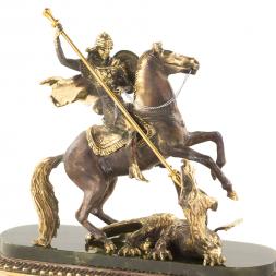 Каминные часы из нефрита и бронзы &amp;quot;Георгий Победоносец&amp;quot;