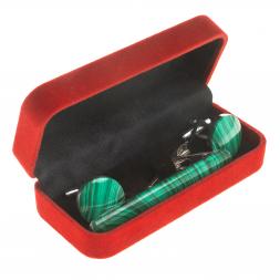 Набор запонки круглые и зажим для галстука малахит
