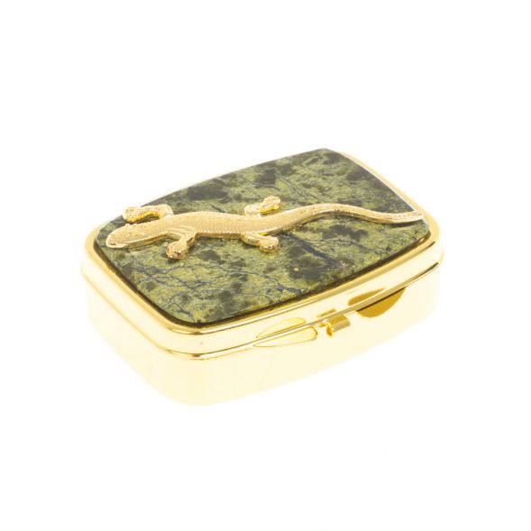 Таблетница на 2 отделения змеевик с ящерицей цвет золото 127229