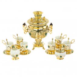 Самовар "Малахитовые узоры" с сервизом на 6 персон Златоуст