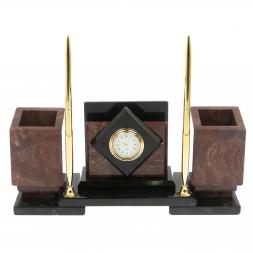 Настольный набор "Офисный" из лемезита с часами