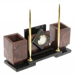 Настольный набор "Офисный" из лемезита с часами