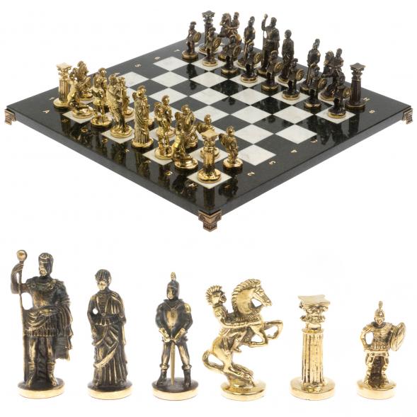 Шахматы подарочные из бронзы &amp;quot;Римские&amp;quot; 44х44 см из змеевика и мрамора 129657