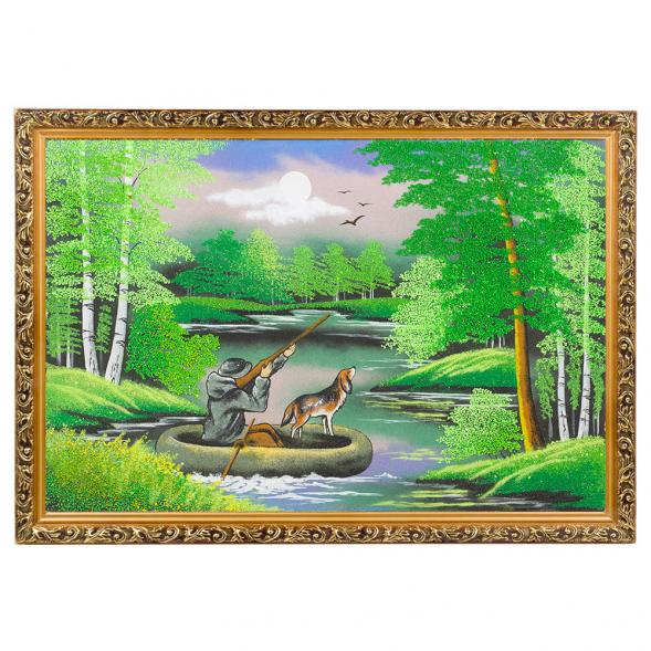 Картина &amp;quot;Охотник в лодке летом&amp;quot; багет 46х66 см, каменная крошка 117619