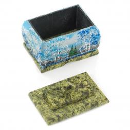 Шкатулка змеевик рисунок Зима 11х8х9,5 см