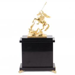 Часы из малахита с бронзой "Георгий Победоносец"