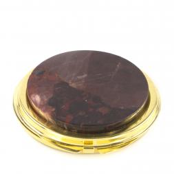 Зеркало карманное круглое с накладкой из яшмы, золотистое