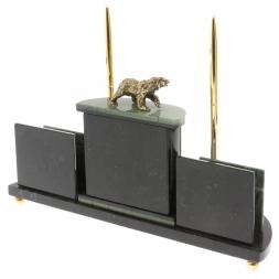 Настольный прибор &amp;quot;Медведь&amp;quot; из зеленого офиокальцита