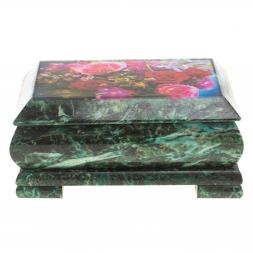 Шкатулка с иллюстрацией &amp;quot;Розы&amp;quot; камень змеевик 17,5х9,5х7,5 см