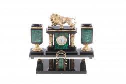 Настольный прибор "Рычащий лев" камень малахит