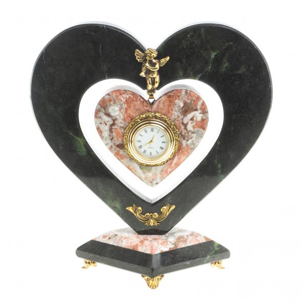 Часы &amp;quot;Сердце с ангелом&amp;quot; мрамор змеевик 116670