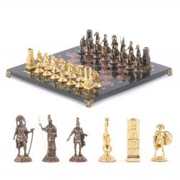 Шахматы с бронзовыми фигурами &amp;quot;Спарта&amp;quot; камень креноид 40х40 см