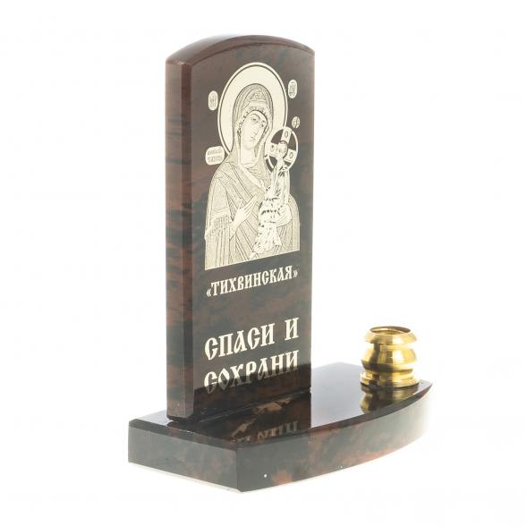 Икона с подсвечником &amp;quot;Тихвинская&amp;quot; камень обсидиан 123013