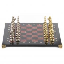 Шахматы "Ренессанс" доска 36х36 см лемезит змеевик фигуры цвет золото / серебро