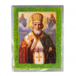Икона настольная "Николай Чудотворец" камень змеевик 9х7,2х3 см