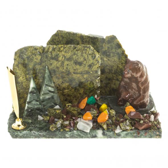 Визитница настольная &amp;quot;Мишка сидящий&amp;quot; змеевик 116051