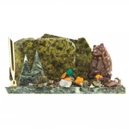 Визитница настольная &amp;quot;Мишка сидящий&amp;quot; змеевик