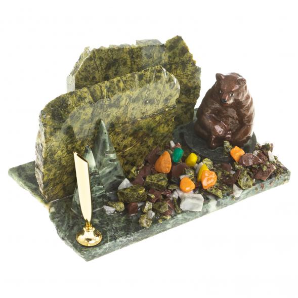 Визитница настольная &amp;quot;Мишка сидящий&amp;quot; змеевик 116051