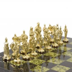 Шахматы бронзовые фигуры "Русские" доска 40х40 см камень змеевик