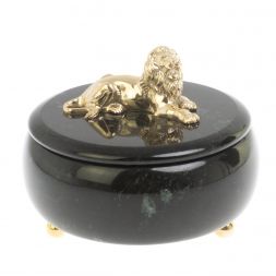 Шкатулка &amp;quot;Лев&amp;quot; из черного змеевика 15х15х12 см