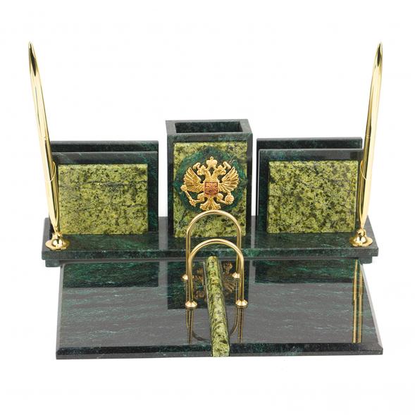 Письменный набор &amp;quot;Офисный&amp;quot; из змеевика с гербом РФ 118107