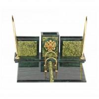 Письменный набор "Офисный" из змеевика с гербом РФ