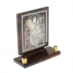 Икона настольная "Всецарица" из обсидиана с подсвечниками